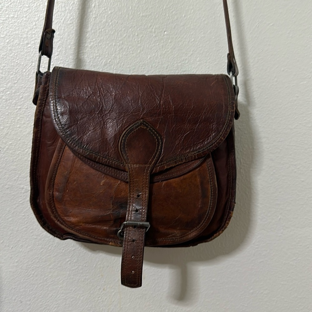 Genuine leather purse brown leather cross body adjustable vintage inspired